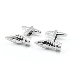 Men’s Custom Silver Pen Cufflinks and Tie Clip Set for Wedding Tuxedo Shirts