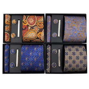 Men’s Formal Tie Clip Pocket Square and Cufflink Set Polyester Quick Dry Gift Box
