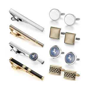Men’s Gold-Plated Enamel Cufflinks and Tie Clip Set, Black Gift Box, No Tarnish, Customizable