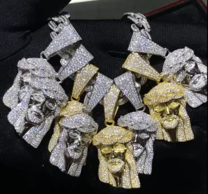 Men’s Hip Hop Hand-Set Moissanite Diamond Jesus Silver Pendant Necklace