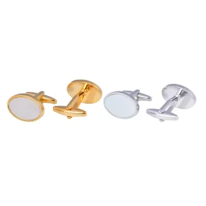 Men’s Pearl Shell Cufflinks and Tie Clips Set, Gold-Plated, Natural Oval Pearl Sleeve Studs