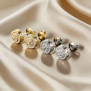 Men’s Round Cubic Zircon Stud Earrings Fully Paved Luxury High end Style Fashion Distinctive Ear Jewelry for Daily Wear