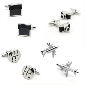 Men’s Shirt Cufflinks with Golf, Rose, Camera, Gold, and Crown Designs