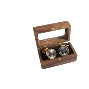 Men’s Solid Black Walnut Gift Box for Cuff Links and Tie Clips, French Cufflink Set