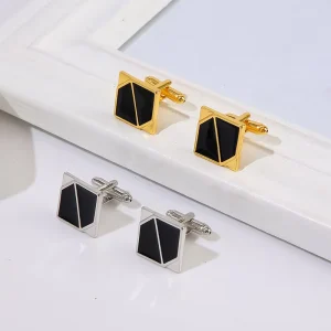 Men’s Square Gold and Silver French Paint Cufflinks for Business Suits