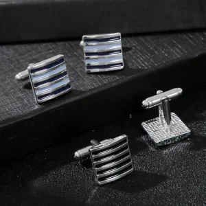 Men’s Square Striped Alloy Cufflinks for Business, Weddings and Banquets