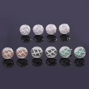 Men’s Square Zircon 10K Gold Cuff Links and Tie Clips for French Shirts
