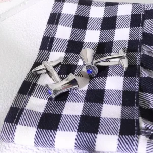 Men’s and Kids’ Stainless Steel French Cufflinks with Blue Crystal