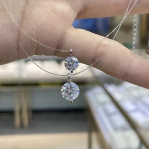 Mermaid Tear Moissanite Clavicle Necklace Transparent Fishing Line S925 Silver