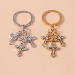 Metal Christian Jewelry High End Metal Rhinestone Cross Keychain Accessory Diamond Paved Phone and Handbag Charm Pendant