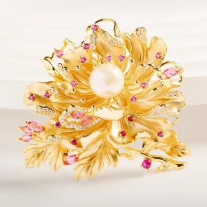 Micro-Inlaid Zirconium Natural Pearl Brooch and Chest Pin for Women