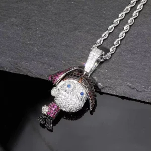 Micro-Pavé CZ Cartoon Hero Charm Necklace for Men