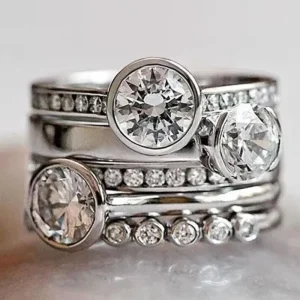 Micro Pave Cubic Zirconia Silver Plated Promise Wedding Engagement Rings for Women