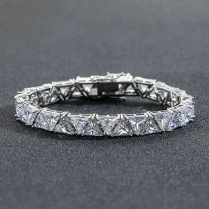 Micro Paved 5A Cubic Zirconia 9MM Triangular Zircon Tennis Chain Bracelet Hip Hop Jewelry Iced Out Fine Jewelry for Men Women