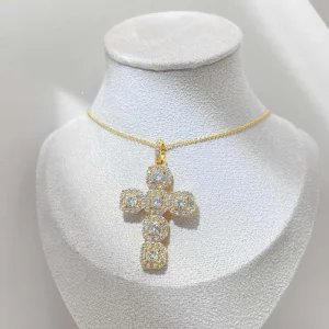Micro-Paved Cubic Zirconia 18K Gold-Plated Cross Choker Necklace for Women