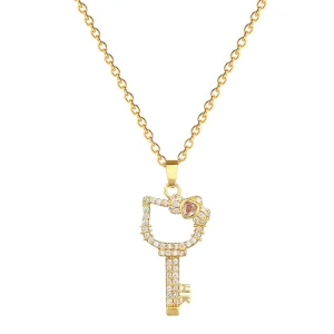 Micro Paved Zircon Crystal Rose Flower Rabbit Bear Evil Eye Pendant Cat Animal Bow Knot Charms Necklace