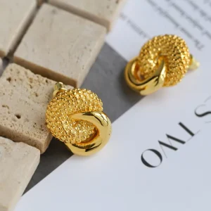Micron PVD Gold Plated Geometric Drop Stud Earrings for Women and Girls