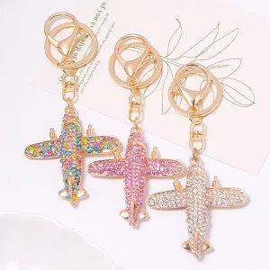 Mini Crystal Airplane Keychain Rhinestone Travel Charm for Boys and Girls