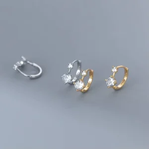 Mini Diamond-Inlaid 925 Sterling Silver Hoop Earrings with Gold Plating for Women and Girls