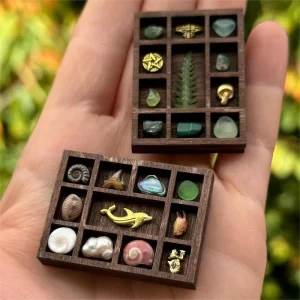Mini Gothic Wooden Specimen Tray Box Tiny Crystal Shell Mineral Curio Shadow Box Multi-grid