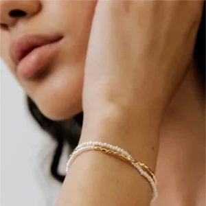 Mini Pearl Double-Layer Bracelet, Stainless Steel Gold Plated