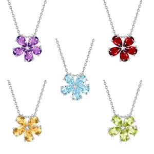 Minimalist 925 Silver Charm Necklace 18K Gold Plated Natural Crystal Stone Flower Pendant Necklace