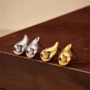 Minimalist 925 Silver Smooth Water Drop Stud Earrings 18K Gold Plated
