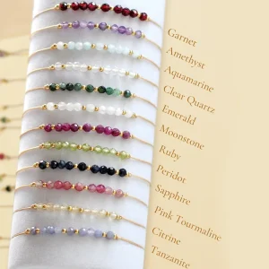 Minimalist Boho 4mm Natural 12-Month Birthstone Bracelet with Garnet and Amethyst, Adjustable