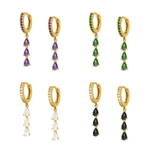 Minimalist Colored Zircon Teardrop Hoop Earrings 925 Sterling Silver