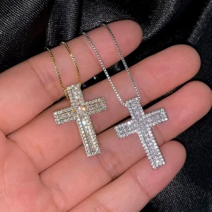Minimalist Diamond Zircon Cross Pendant Necklace for Women