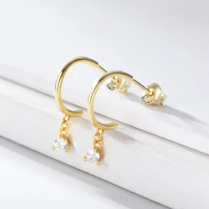 Minimalist S925 Sterling Silver Zircon Single Dangle Stud Earrings
