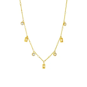 Minimalist Small Square and Round Diamond Pendant Necklace