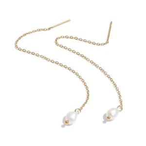 Minimalist Stainless Steel 80mm Long Chain Earrings with Natural Pearl Drop Earrings