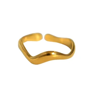 Minimalist Stainless Steel Open Ring Dainty Wave Adjustable Ring