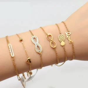 Minimalist Variety Charm Bracelet Custom Bangle Stainless Steel Diamond Bracelet for Couples