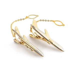 Mirror-Polished Gold-Plated Crystal Rhinestone Guitar Tie Clips with Chain