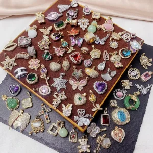 Mixed Design Luxury Zircon Crystal Pendants Colorful Gemstone Metal Charms for Necklace Earring DIY Craft Supplies