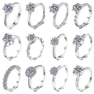Mixed Style Moissanite Rings, S925 Sterling Silver, D VVS1 GRA Solitaire