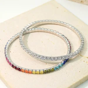 Moissanite 925 Sterling Silver Tennis Bracelet with Colorful Zircon Elastic Chain Link for Women