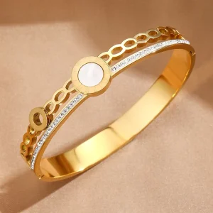 Moissanite Diamond 316 Stainless Steel Roman Numeral Rapper Bracelet for Women, Zircon