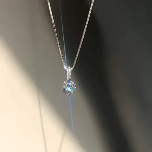 Moissanite Diamond Necklace for Women with Zircon Pendant and Clavicle Chain