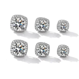 Moissanite Earrings Women’s 925 Silver Rhodium Plated Geometric Round Brilliant Cut