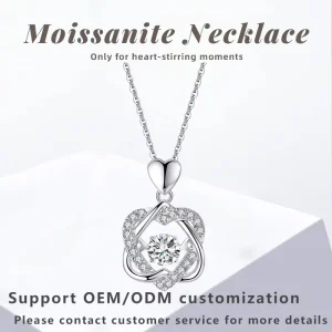 Moissanite Eight-Pointed Pendant Necklace, 925 Sterling Silver, GRA Certificate