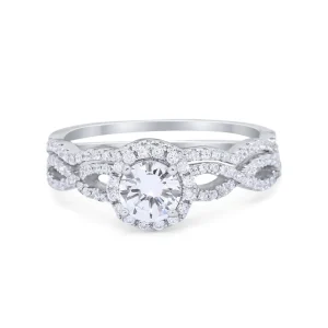 Moissanite Engagement Wedding Ring Set 925 Sterling Silver Pave Setting Round Cut Customizable Size