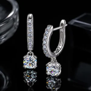 Moissanite Hoop Drop Earrings S925 Sterling Silver 18K Gold Plated Iced Out Fine Jewelry