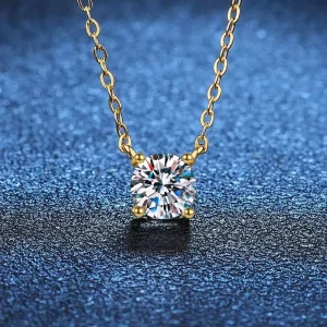 Moissanite Pendant Necklace Stainless Steel 18K Gold Silver D Color VVS 0.5 Carat GRA
