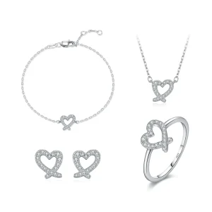 Moissanite S925 Sterling Silver Sweet Irregular Heart Necklace Earrings Ring Set Women’s Stylish Everyday Jewelry Set