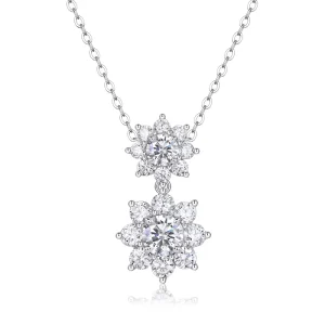 Moissanite Snowflake Flower Pendant Necklace, 925 Silver, French Design