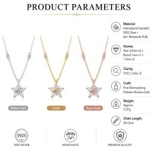Moissanite Star Necklace, 6A+ VVS1 D Color, 925 Sterling Silver, Pear-Cut Pendant