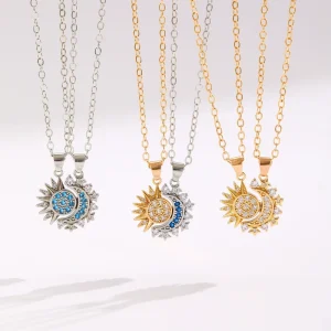 Moon and Sun Diamond Pendant Necklace